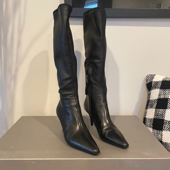 Prada Black Leather Tall Boot (Size 37.5) - Picture 1 of 5